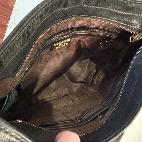 Lauren Ralph Lauren Leopard Print and Black leather Hobo shoulder Bag purse - Picture 8 of 11